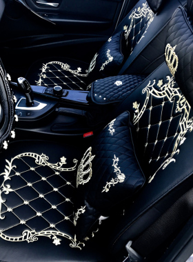 汽车坐垫四季f通用全包围座套冬季亚麻布艺皮座椅女神可爱红色座