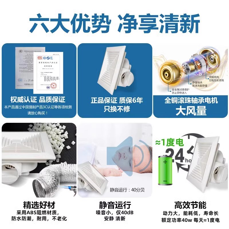 集成吊顶换气扇卫生间排风扇石膏板PVC吊顶强力静音300X300排气扇