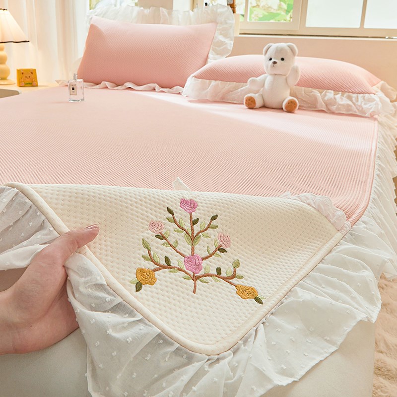 夏天凉感冰丝凉席豆豆席a类母婴级可机洗花边空调席三件套床笠款