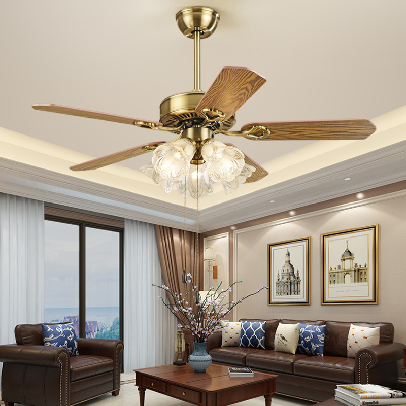 餐厅风扇灯 木叶吊扇灯客厅欧式带灯铁叶电风扇灯的家用风扇吊灯