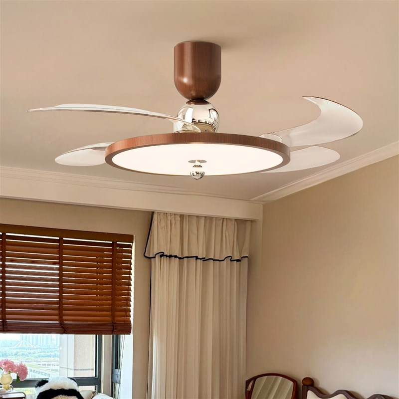 中古风隐形风扇吊灯极简客餐厅灯2025年新款主卧室超薄一体吊扇灯