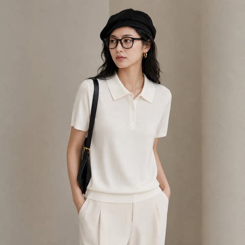 100%桑蚕丝女短袖POLO衫