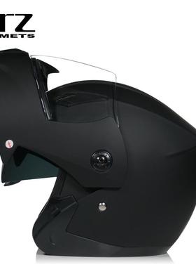 ORZ电动自行车头盔男女全盔双镜片情侣蓝牙尾翼白色揭面蝴蝶结辫