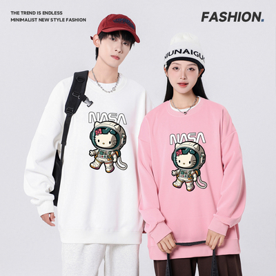 美式复古字母印花圆领卫衣男2025新款情侣款宽松休闲百搭上衣