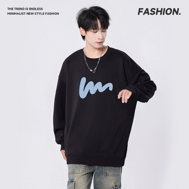 春秋基础款日系简约圆领卫衣纯色长袖衫宽松慵懒风通勤百搭上衣1