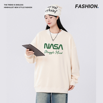 日系简约卫衣春秋基础款圆领纯色长袖衫宽松慵懒风通勤百搭外套3