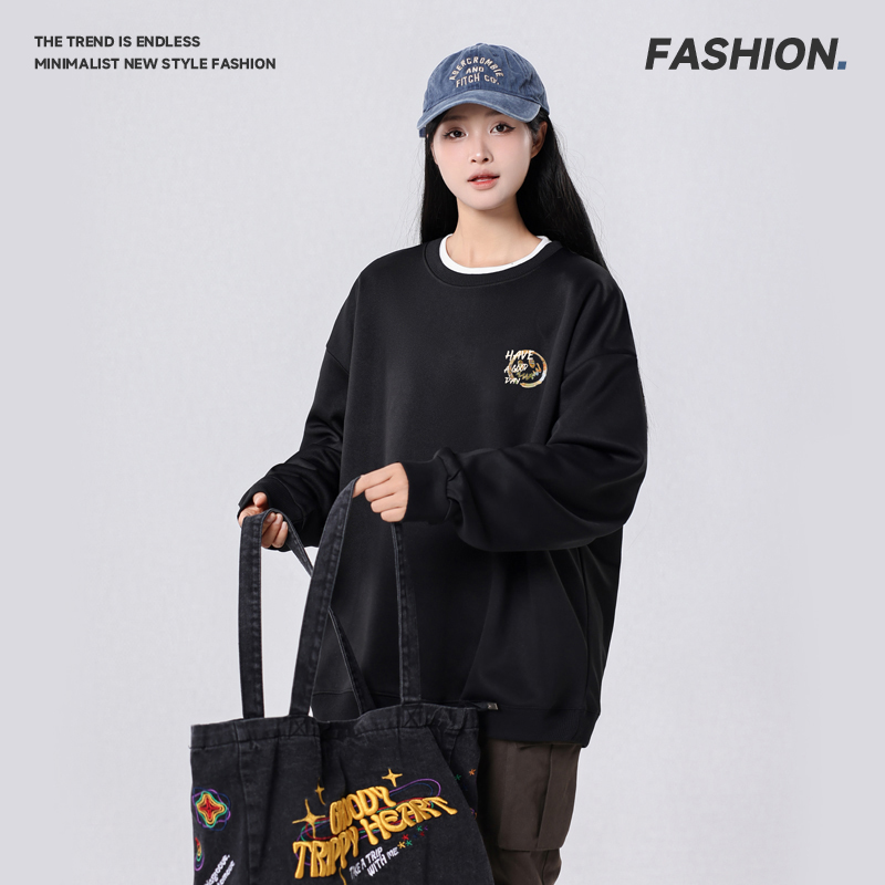 户外运动风男女情侣款套头卫衣圆领百搭休闲长款宽松加绒卫衣