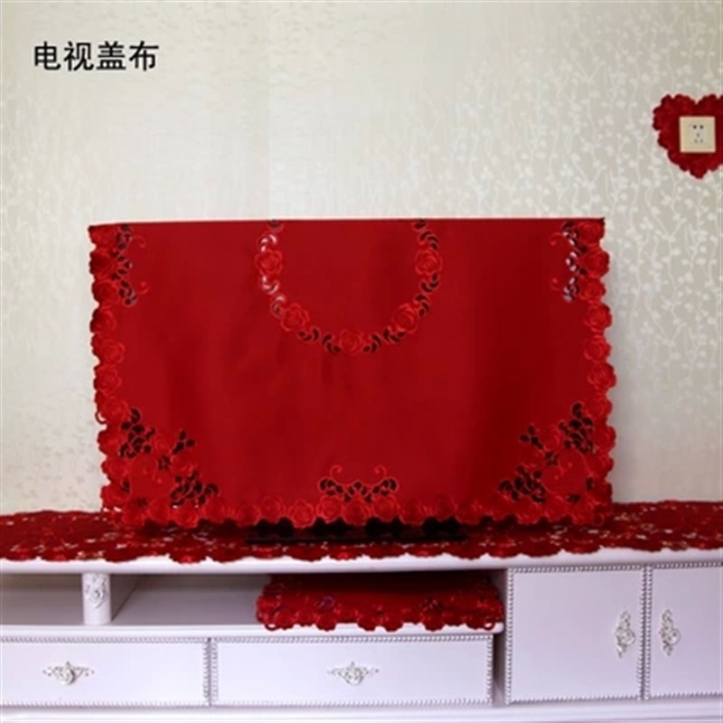 结婚喜庆桌布大红色茶几布台布婚庆餐桌桌布欧式镂空刺绣电视盖布