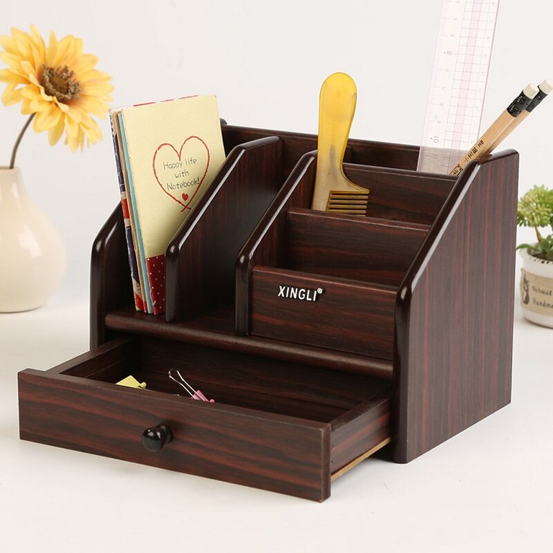 木制桌面收纳盒子木质茶几手机遥控器置物架客厅创意抽纸巾盒笔筒