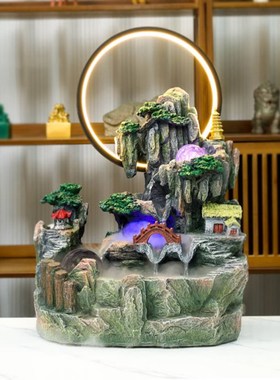 假山水景客厅加湿器桌面高山流水摆件循环水招财盆景凤水车风水轮