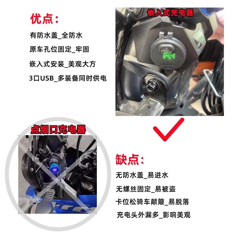 适用铃木DL250加装手机USB充电器摩托车载导航快充电座无损改装