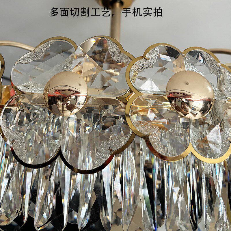 新款花朵造型水晶风扇灯客厅餐厅卧室全铜变频电机智能语音遥控器