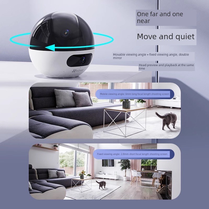 Ezviz C7双摄像头版精灵球无线网络Ai摄像头360全景家庭手机远程