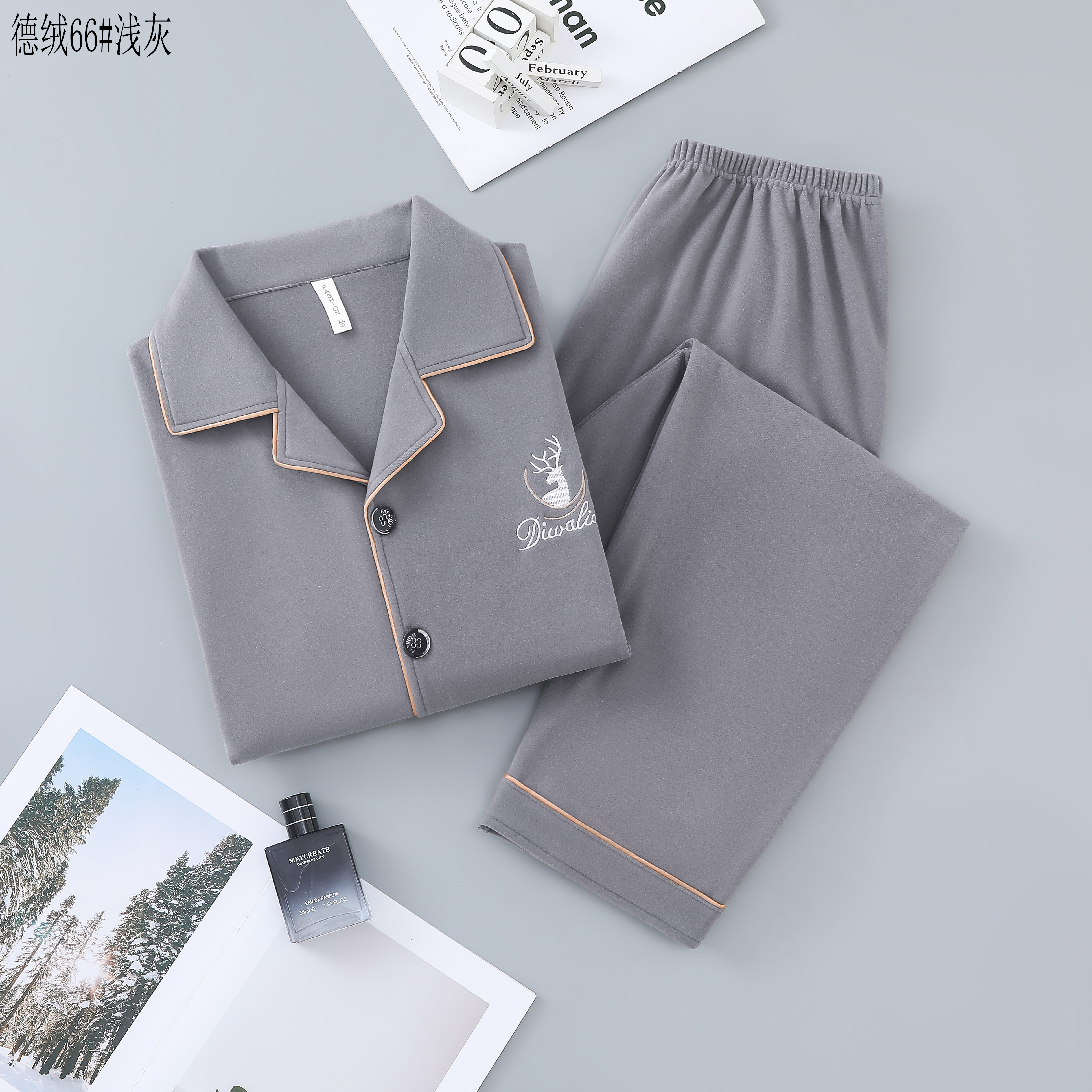 睡衣男士秋冬季德绒长袖加厚保暖开衫新款中青年大码可外穿家居服