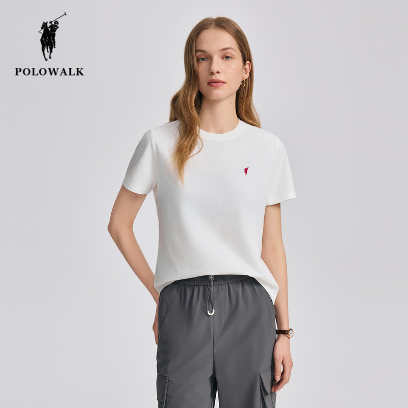 POLOWALK圆领短袖T恤女夏季新款保罗女装百搭休闲宽松显瘦上衣女