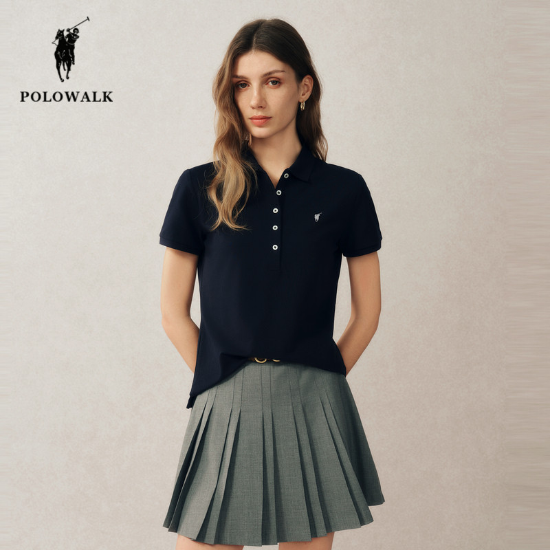 POLOWALK短袖polo衫女夏季新款保罗女装运动休闲修身翻领T恤上衣