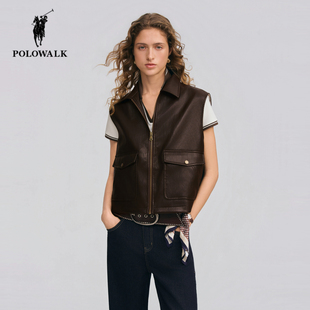 POLOWALK翻领马甲女2026年春季新款保罗女装时尚复古休闲坎肩外套