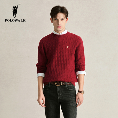 POLOWALK老钱风新年红色毛衣男