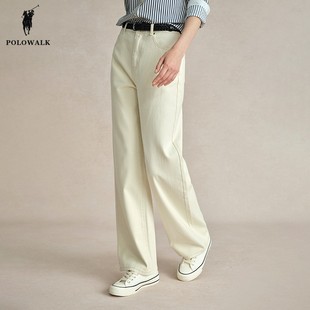 POLOWALK白色直筒牛仔裤女25秋季新款保罗女装宽松休闲显瘦长裤子