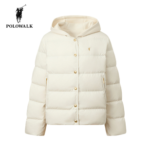 POLOWALK羽绒服女25冬季新款保罗女装90鸭绒连帽拼接休闲保暖外套