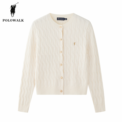 POLOWALK女士麻花圆领针织开衫