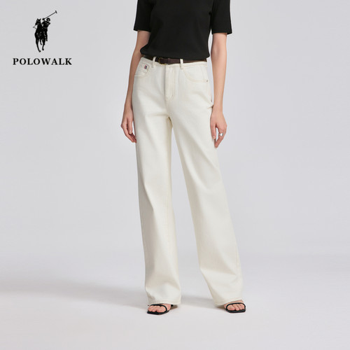 POLOWALK秋季新品白色直筒牛仔裤