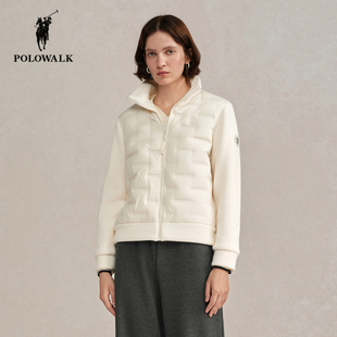 POLOWALK立领鹅绒外套女2025冬季新款保罗女装时尚拼接保暖羽绒服