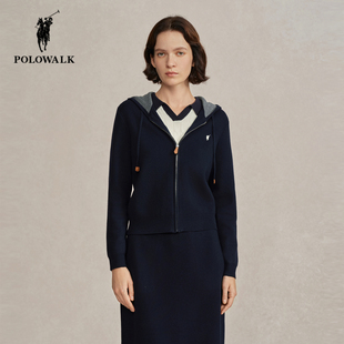 POLOWALK连帽针织开衫女25秋季新款保罗女装修身显瘦通勤百搭外套