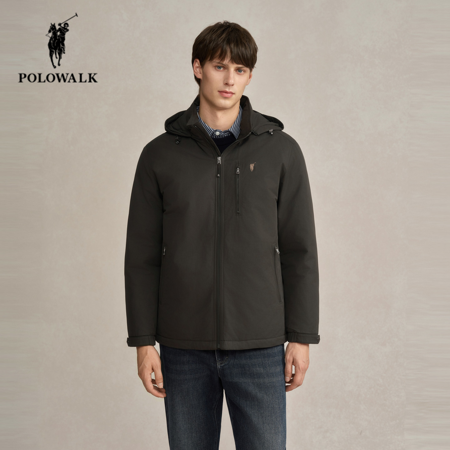 POLOWALK男士连帽羽绒服2025冬季新款保罗男装通勤保暖夹克外套男