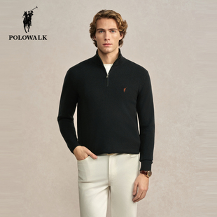 POLOWALK男士立领针织衫2025秋冬新款保罗男装休闲时尚半拉链毛衣