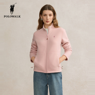 POLOWALK摇粒绒外套女秋季新款保罗女装修身保暖休闲立领加绒上衣
