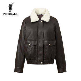 POLOWALK羽绒服女25冬季新款保罗女装简约复古休闲风保暖毛领外套