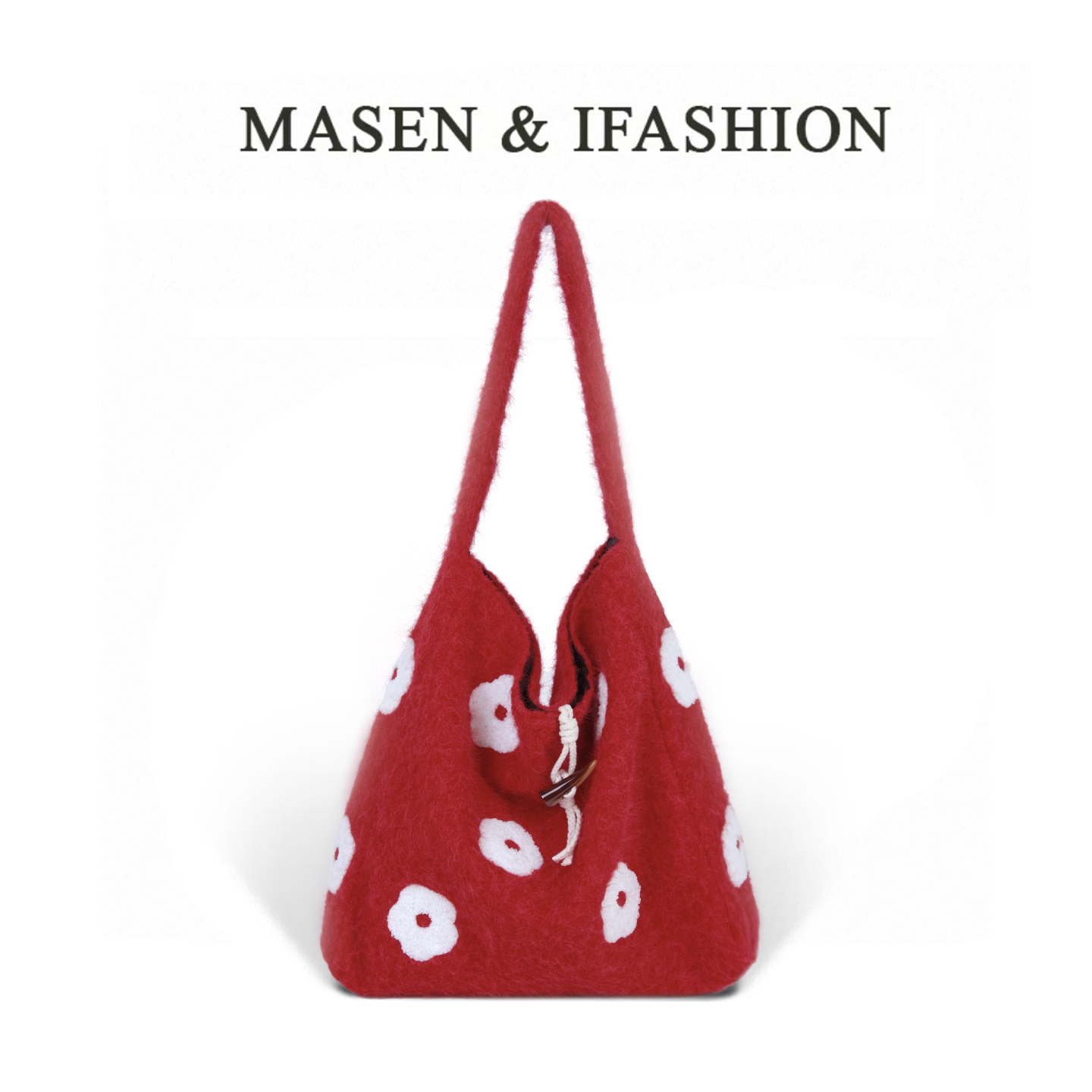 复古毛绒花朵刺绣托特包