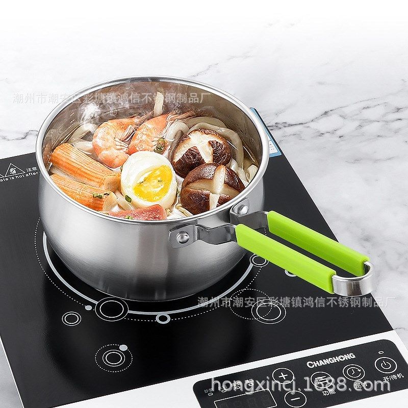 厂销304不锈钢奶锅复底单柄家用汤锅迷你煮面宝宝辅食锅蒸锅礼赠