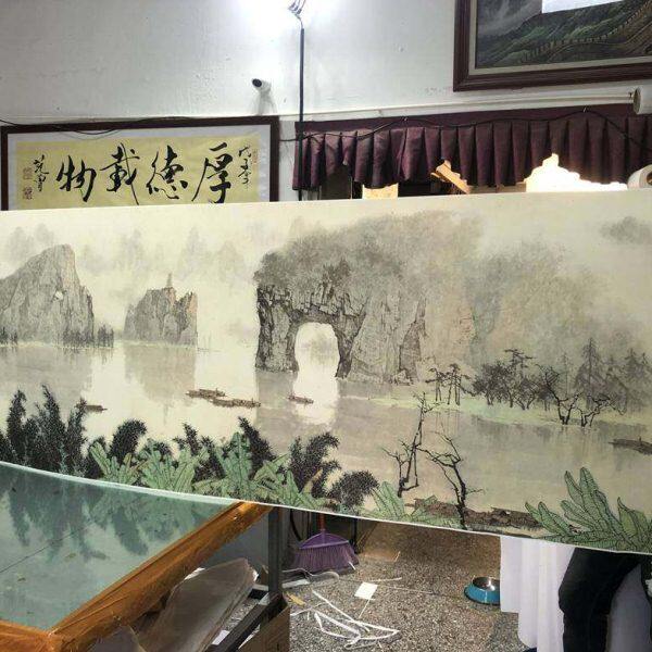 微喷山水风景国画绿客厅石巨幅山水画桂林餐厅装饰画青白雪横幅