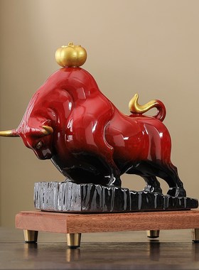 国潮风生肖牛陶瓷摆件华尔街牛招财办公室装饰工艺品开Z业乔迁礼