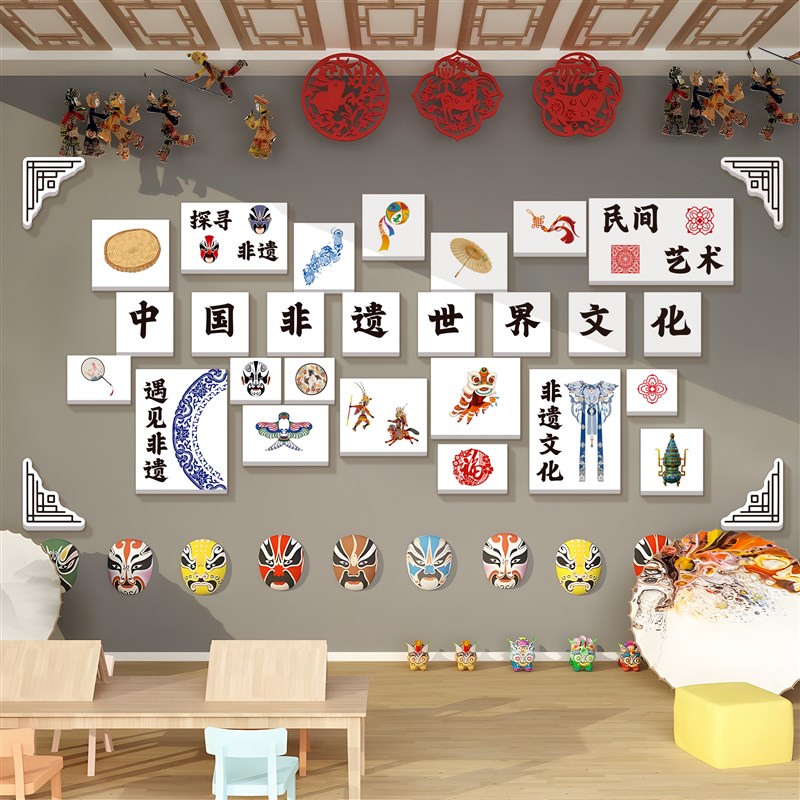 幼儿园非遗环创主题墙成品u材料中国传统文化墙面装饰走廊楼梯贴