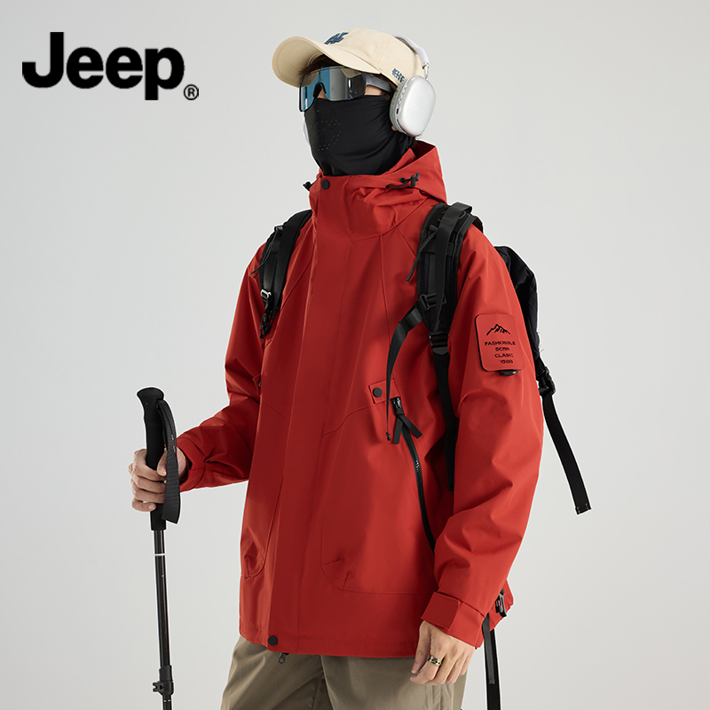 JEEP/吉普冲锋衣男女秋冬季外套防水防风加厚保暖徒步登山三合一