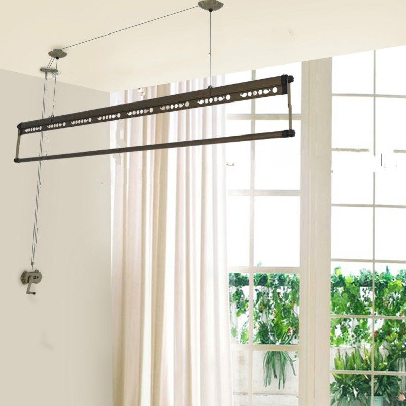 阳台手摇升降单杆晾衣架上下杆晒被杆加厚双杆多V功能室外凉衣架