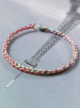 粗色穿四股辫小清新2mm编绳珠手链闺蜜礼物花脚链手绳可学生女生