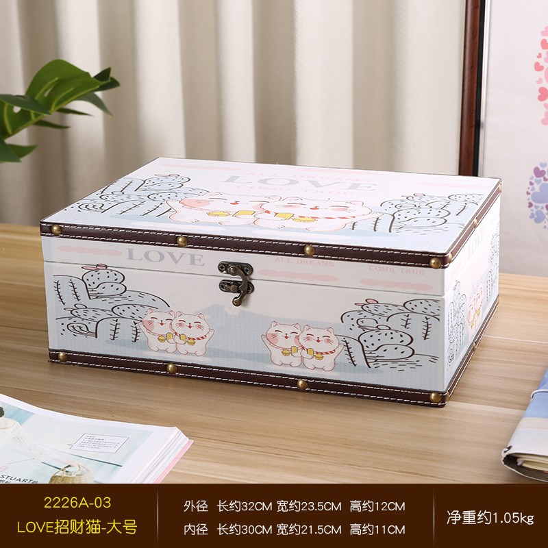 创意带锁收纳盒桌面带盖v长方形家用杂物首饰储物箱木质小陶琪