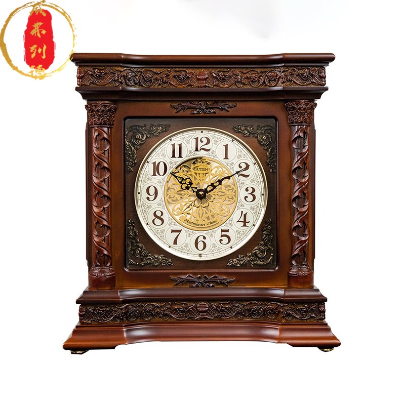 威弗列德中式立体l浮雕石英钟表整点报时钟实木钟客厅欧式静音台