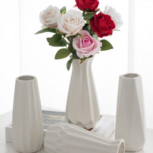 高级餐桌假花感电视柜轻奢白色插花网红陶瓷花瓶摆件客厅玫瑰花瓶