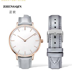 正钦表带 适用于DW手表表带真皮PETITE系列表带28mm大象灰色男女