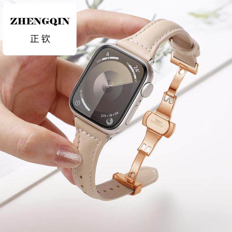 适用iwatch8表带applewatch9苹果S9手表S8真皮S7夏天女SE新款S6细