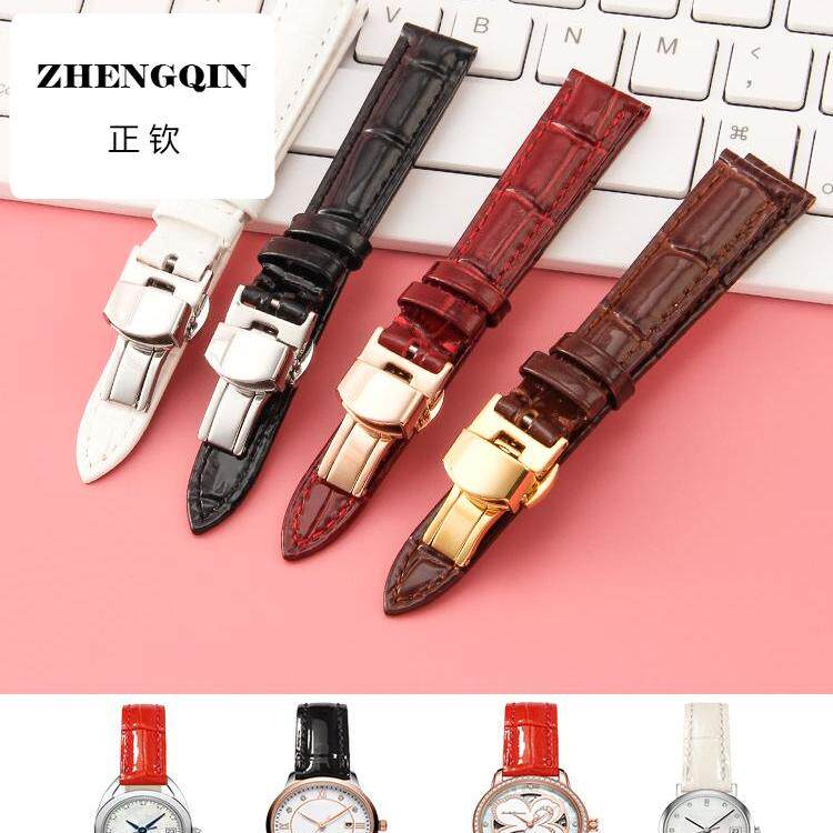 适用飞亚达四叶草LA8262.GWSS亮光女士真皮手表带 蝴蝶扣表链16mm