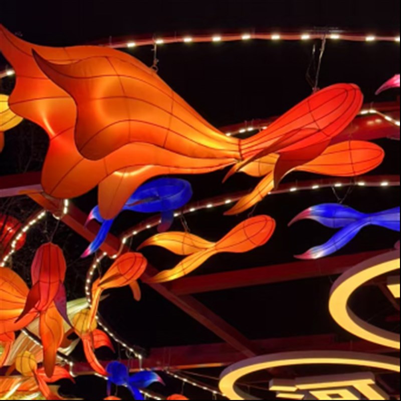 大型锦鲤金鱼灯光酒店美陈海棠y国潮道具彷真装饰艺术创意玄关吊