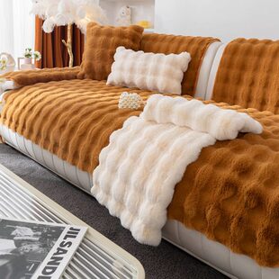 巾兔感沙发垫撸加厚冬季子靠背盖布坐垫毛绒防滑猫2023新款皮沙发