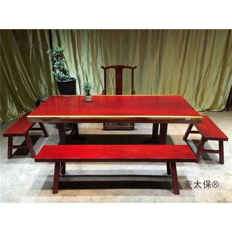 巴花梨原木书桌简约现代r整块办公桌红花台面实木大板茶桌茶麦太