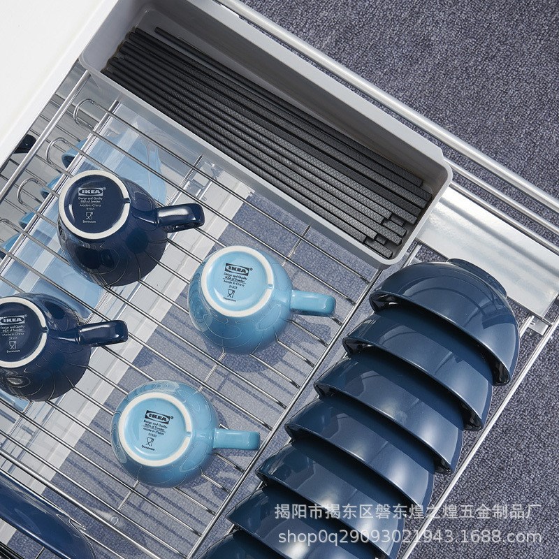 煌之煌厨房橱柜拉篮双层抽屉式柜内收纳K碗碟锅具不锈钢三边拉篮